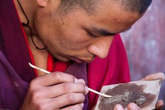 Monk working at Trongsa Dzong