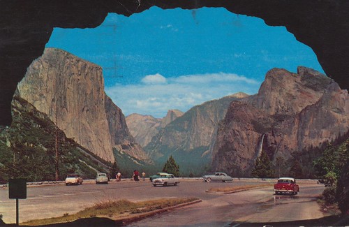 california vintage nationalpark postcard tunnel yosemite 1959 wawona