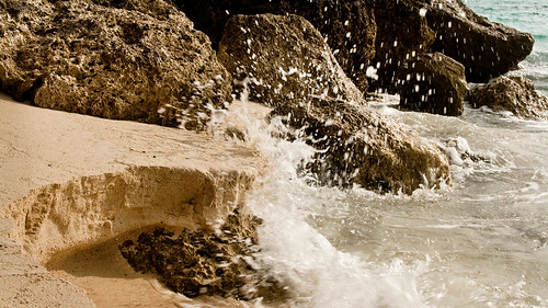 beach water sand rocks waves atlanticocean grandbahama portlucaya seagulll