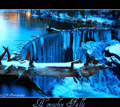 blue winter sunset orange white snow tree ice nature yellow frozen waterfall scenic newengland limb horseshoefalls