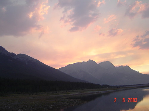 sunset mountains forest lakes alberta
