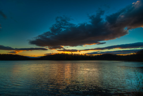sunset sky sun lake reflection water colors set clouds nikon october photomatix d700