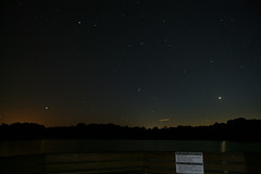 Starry spring night over lake at Crockett Park