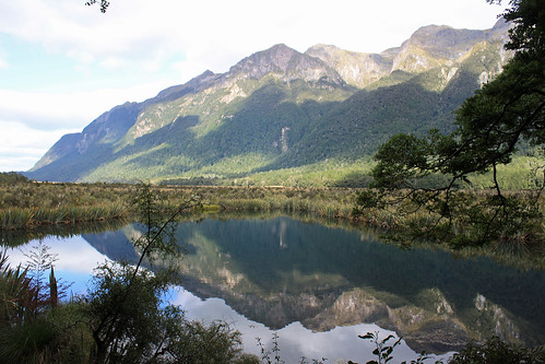 newzealand lake mountains reflections view 10 southisland mirrorlakes 2010 australasia oceania milfordroad road” “milford