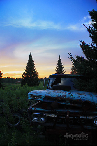 blue trees sunset sky abandoned field grass wisconsin clouds truck landscape dusk decay pickup vehicle wreck gmc decayed relic beautifuldecay marathoncounty omot