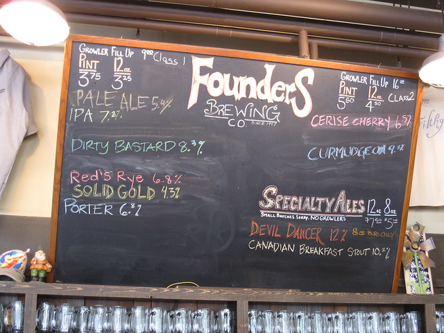Founders Brewing Company draft menu