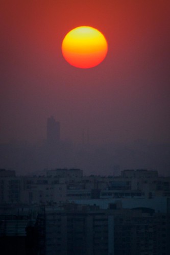 africa city sunset red sky orange sun egypt cairo pollution