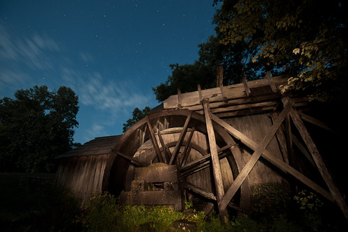 trees sky mill water wheel night dark stars pond landmark moonlight blueridgeparkway mabrymill