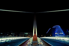 Samuel Beckett Bridge and The Convention Center at night