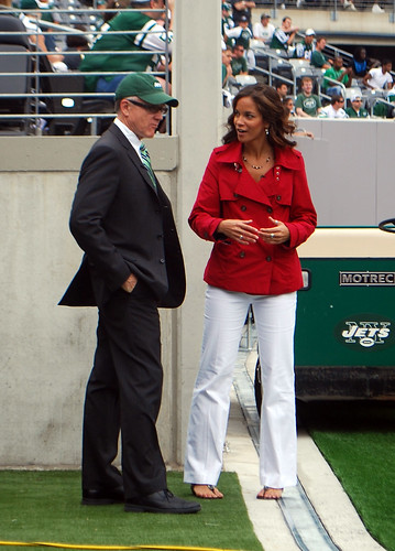 NY Jets owner, Woody Johnson, w/ Female Reporter