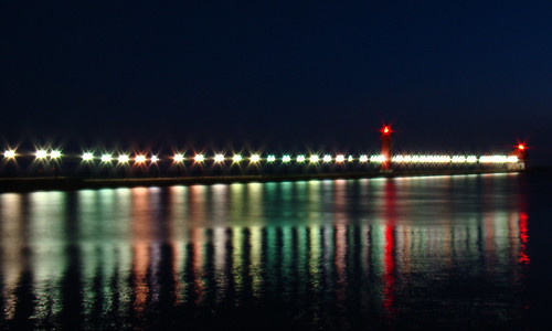 reflection water night pier michigan lakemichigan grandhaven ottawacounty sooc