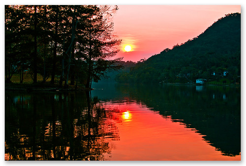 sunset lake reflections landscape