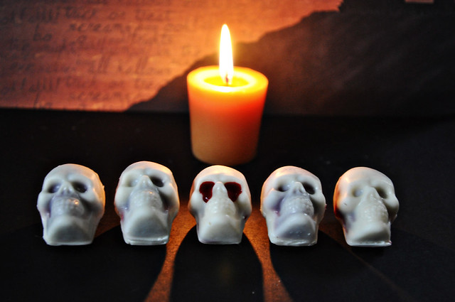 White Chocolate Skulls with Mixed Berry Coulis