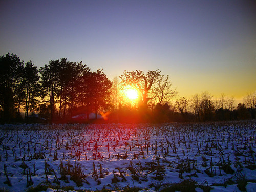sunset sun snow field countryside day country