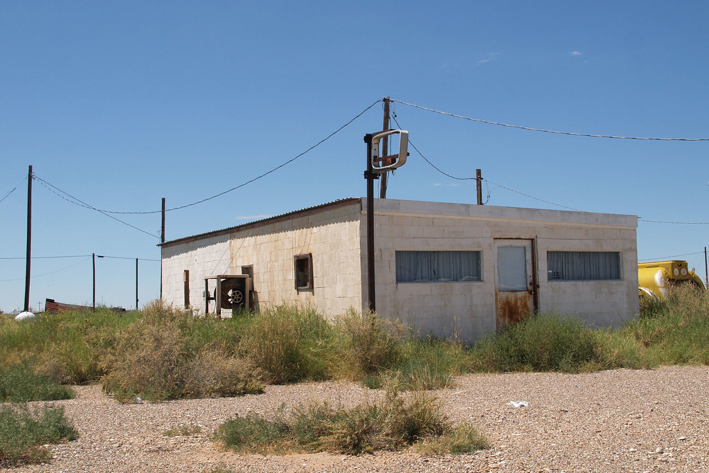 Orla Texas small old west TX ghost town in the Desert 2010 Buildings Roads Signs distress