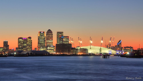 uk autumn sunset london water architecture buildings reflections lights greenwich o2 docklands canarywharf riverthames hdr embankment milleniumdome 2010 thamesbarrier northgreenwich photomatix tonemapping canonphotography 450d canon450d