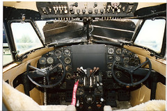 Lockheed 18 Lodestar cockpit. This was always a civil aircraft, but painted as a Hudson bomber at Castle (AFB) Air Museum.