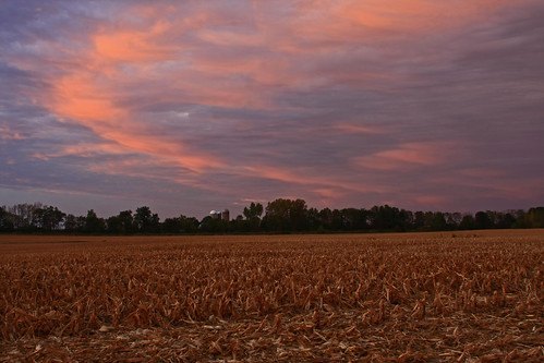 sunset ohio corn farm silo filds