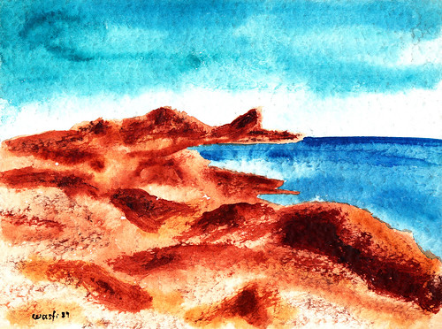 ocean blue original sea sky italy brown white mountain mountains color green art water beautiful clouds pencil river watercolor painting paper landscape geotagged sketch europe paint artist italia artistic drawing iraq hill east hills painter draw exile middle perugia iraqi akab wasfi mygearandme ringexcellence