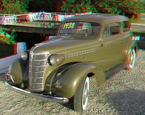 car stereoscopic stereophoto 3d automobile antique iowa chevy cherokee anaglyphs redcyan 3dimages 3dphoto 3dphotos 3dpictures stereopicture 38chevy