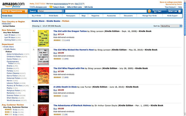 Amazon Kindle Book store screenshot from PC in the US