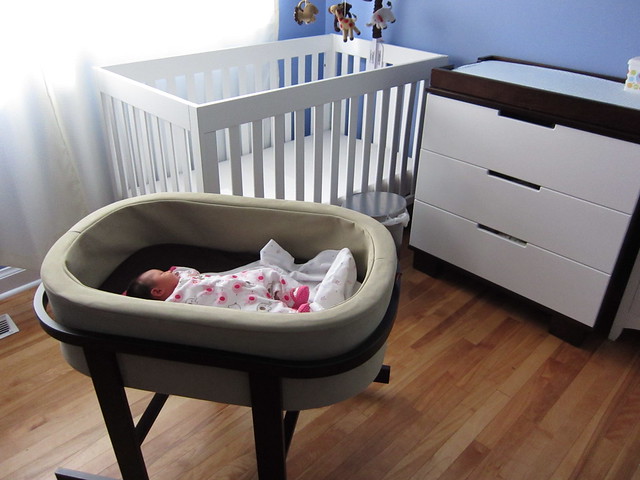 bassinet in it's temporary home before moving to the master bedroom