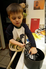 washing the dishes for his sick dad 