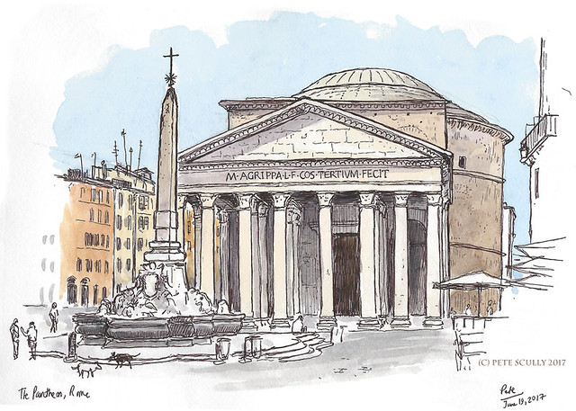 Drawing sketch illustration of the pantheon, rome wall mural • murals  mediaeval, history, temple | myloview.com