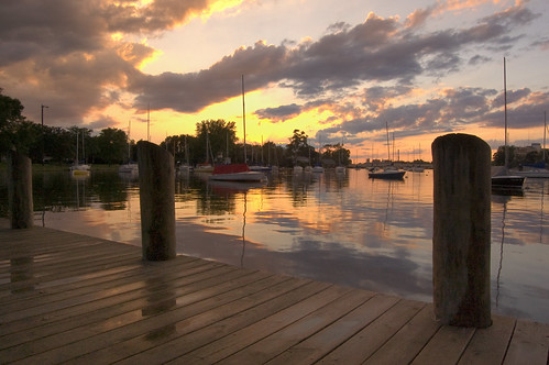 sunset water clouds sailboat river dock nikon hdr neenah d40