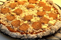pizza before: pepperoni on brie on buckwheat sourdou… 