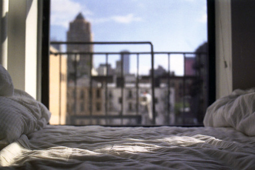nyc newyorkcity light film window skyline 35mm buildings bed nikon fuji view pro fe2 400h