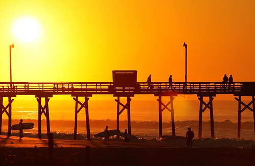 morning orange sunrise pier surf surfers