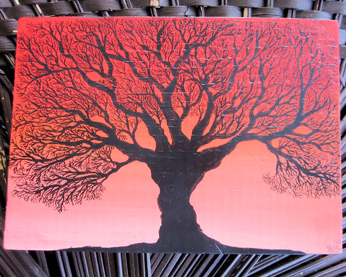 pink sunset red tree painting acrylic