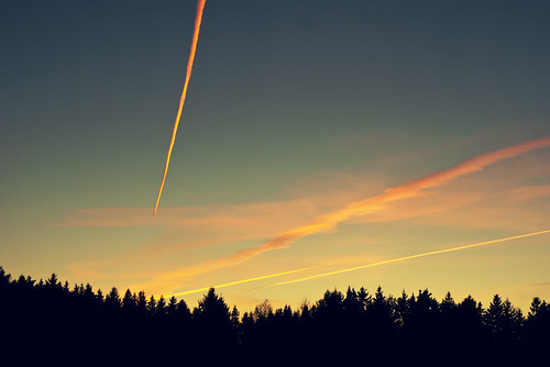 sunset sky clouds forest plane stripes