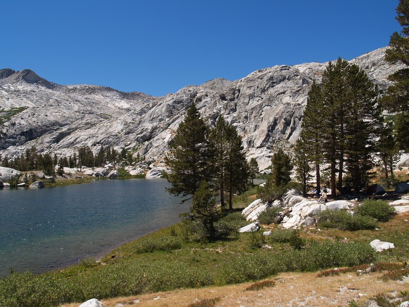 Granite Lake. Our tent can be seen under the trees on the right.