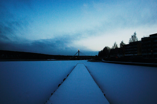 bridge blue snow tree ice finland circle europe rovaniemi bleu hour lapland pont neige polar arbre pontoon ponton glace cercle polaire finlande laponie sonya550