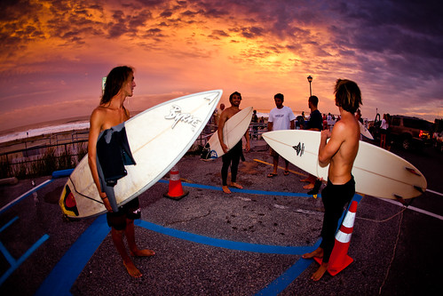 sunset sky beach waiting surfers surfboards hangingout
