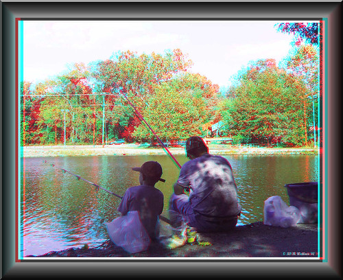family boy people lake man water hat outside outdoors stereoscopic 3d kid fishing md child adult brian father maryland son anaglyph pole stereo wallace rod pasadena stereoscopy stereographic brianwallace stereoimage lakewaterford stereopicture