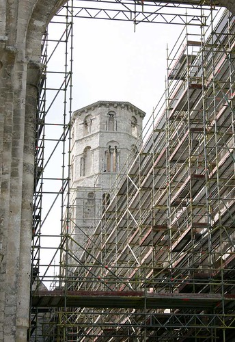 france tower church abbey architecture ruins scaffolding medieval romanesque normandy middleages jumiègesabbey
