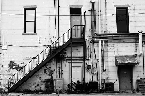 county city white black building monochrome june stairs canon photography eos mono back alley downtown clayton rear wells arkansas usm saline ef 1740mm 2010 benton f4l 40d img3027 thechallengefactory