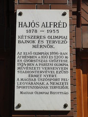 Hajós Alfréd plaque at the National Swimming Pool in Budapest