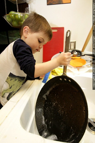 washing the dishes for his sick dad