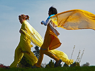 girls running in the wind