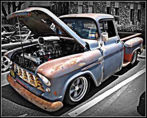 blackandwhite bw chevrolet 1955 truck pickup chevy hotrod 55 carshow patina blower selectivecolor selectivecolour chevypickup bigblock 55chevy 572 cruisein chevroletpickup