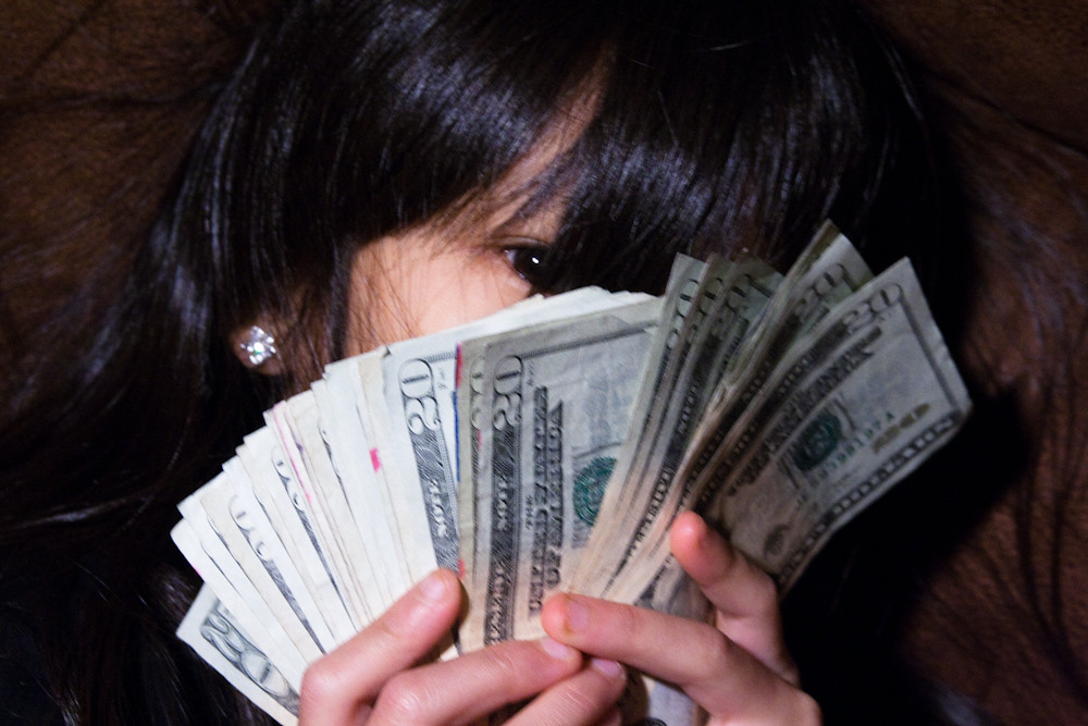 Girl Eye Peeking Out Behind Fan of $20 Bills Money Bankroll Girls February 08, 201114