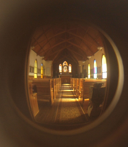 church looking fisheye inside keyhole holysight doorpeekhole