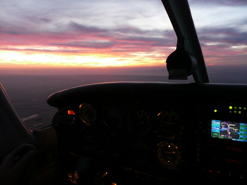sunset night airplane flying