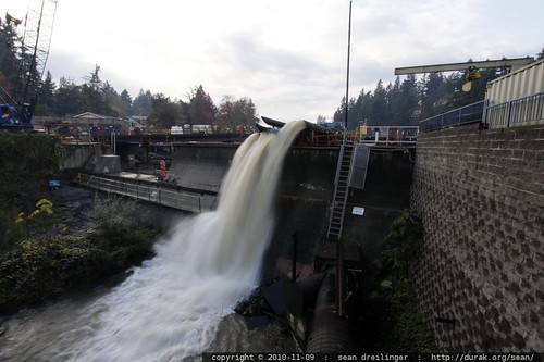 after the rainstorm   lake oswego dam in mid repair