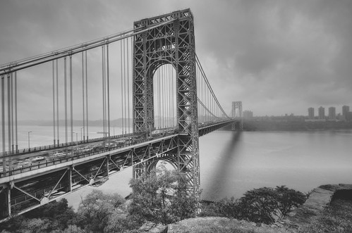 nyc newyorkcity bridge blackandwhite bw white mist newyork black rain geotagged newjersey manhattan nj gothamist georgewashington hdr gwb fortlee georgewashingtonbridge washingtonheights mudpig stevekelley