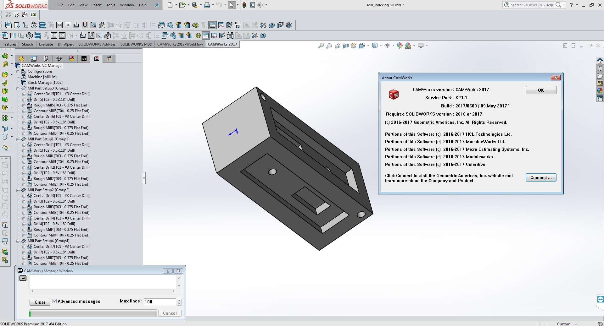 Working with CAMWorks 2017 SP1.1 for SolidWorks 2016-2017